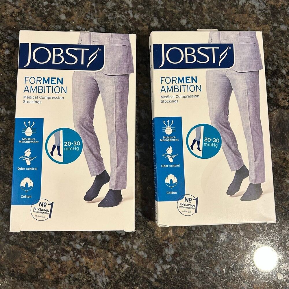 Lot of 2 Jobst Compression Socks Khaki Knee High Full Calf Men’s Sz 5 20-30mmHg
